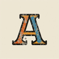 The image features a close-up of the letter \"A\" in black, orange, and blue. The letter has a vintage look with distressed edges and a dot in the bottom center.