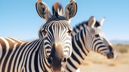 Fototapeta na wymiar Zebras in the national park on a sunny day.