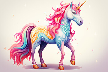 Fototapeta na wymiar Magical illustration of a unicorn on a white background.