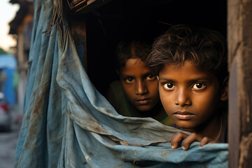 Street images of children in Indian communities - obrazy, fototapety, plakaty