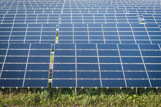 Aerial view of a large solar farm. Dresden, Germany