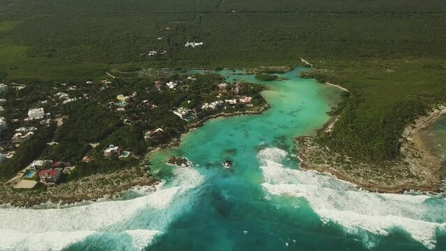 Aerial view of Caleta Yalku in Akumal, Tulum district, Quintana Roo, Mexico