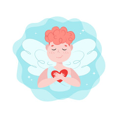 angel with heart, valentine, card, heart, cupid, cupid with bow and arrow, cupid with bow 