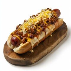 Hot Dog Covered in Chili and Cheese