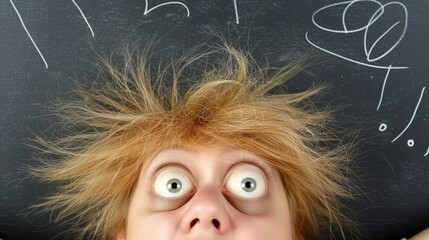 Cartoonish Illustration: Man with Oversized Eyes and Shocked Expression on Chalkboard