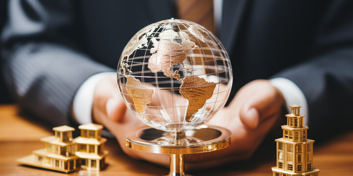 Metal World globe on a desk in a buisness presentation.