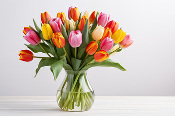 Bouquet of tulips on white background.