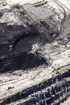 Aerial views of tailings from brown coal strip mine. Welzow, Germany