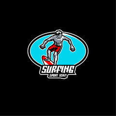 Illustration Vector Surfing Sport Logo Design.