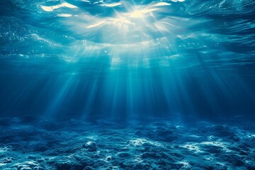 Fototapeta na wymiar Beautiful blue ocean background with sunlight and undersea scene Evoking the serene and captivating beauty of marine life and the tranquility of the underwater world