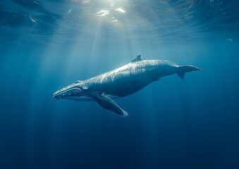 Fototapeta premium Dolphin Swims Underwater in the Ocean