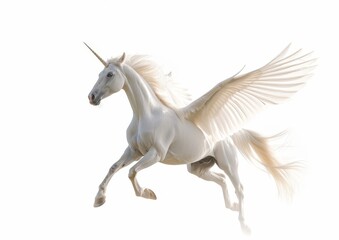 Obraz na płótnie Canvas Majestic White Unicorn With Wings Soaring in the Sky