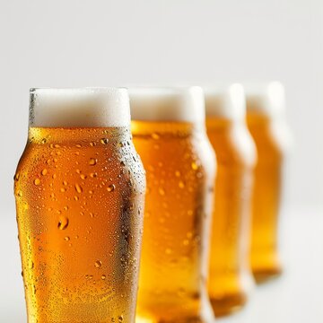 A Row of Beer Glasses Filled With Beer