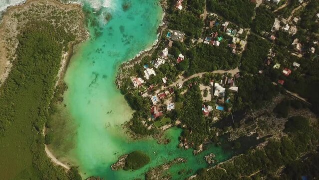 Aerial view of caleta Yalku in Akumal, Riviera Maya, Quintana Roo, Mexico