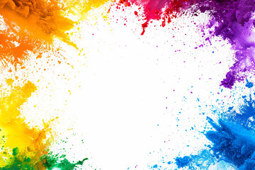 Frame from colorful Holi powder explosion on a white background. Abstract background. Copy space.