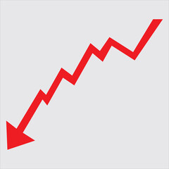 Red arrow going down stock icon . Decrease, Bankruptcy, financial market crash icon for your  logo, app, web site design, UI. graph chart downtrend symbol. chart going down sign.123