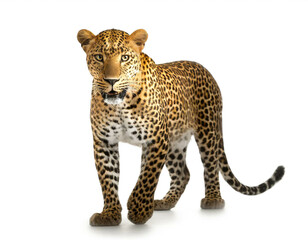 Leopard stehend isoliert auf weißen Hintergrund, Freisteller