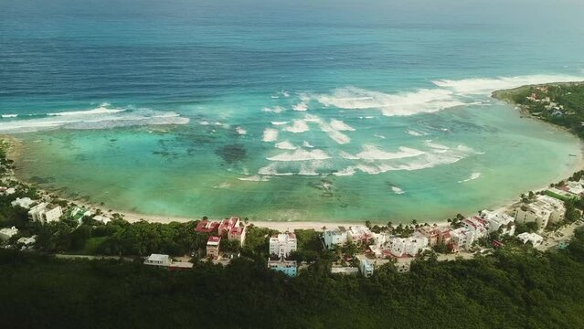 Aerial view of the Half Moon Bay  in Akumal, Tulum district, Quintana Roo, Mexico