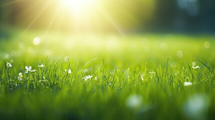 Obraz premium Green grass and sunlight banner background
