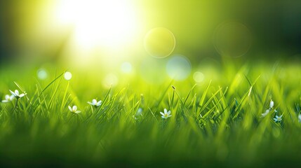 Obraz premium Green grass and sunlight banner background