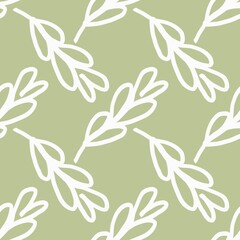 seamless pattern There are white leaves on a green background.