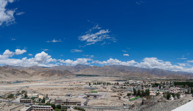 Panoramic view of Kushok Bakula Rimpochee Airport from Spituk Gompa.