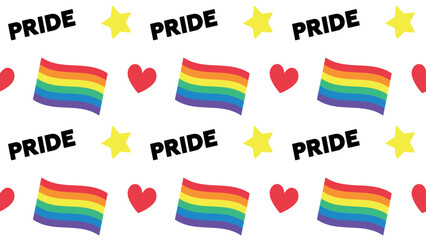 LGBTQ Seamless pattern, an Endless texture for a wallpaper or an web page background, texture. Colorful cute background with hearts / "PRIDE" / Stars / Rainbows / " LOVE "or LGBTQ flag
