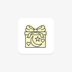 Eid Gifts icon, presents, celebration, icon, gift giving color shadow thinline icon, editable vector icon, pixel perfect, illustrator ai file