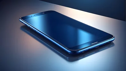 Fotobehang phone with blue background, On a blue surface, a modern smartphone The newest smartphone device with overclocked rendering intricacy on a solid blue platform Ideal for tech reviews or advertisements © Adnan