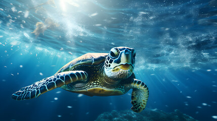 Obraz premium sea turtle swimming in water