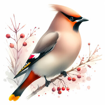 recommend clip art: bohemian waxwing bird watercolor clipart