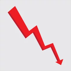 Fotobehang Red arrow going down stock icon on white background. Bankruptcy, financial market crash icon for your web site design, logo, app, UI. graph chart downtrend symbol. Red arrow pointing down. © Kakal CF ID 4016033