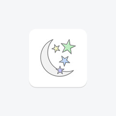 Crescent and Star icon, celestial, islamic, icon, star and crescent icon lineal color icon, editable vector icon, pixel perfect, illustrator ai file