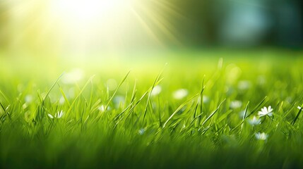 Naklejka premium Green grass and sunlight banner background