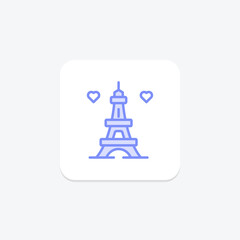 Eiffel Tower icon, landmark, love, paris, romance duotone line icon, editable vector icon, pixel perfect, illustrator ai file