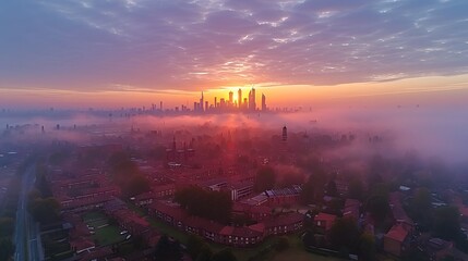 Naklejka premium cityscape at sunrise