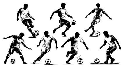 Vector silhouettes of soccer, football, people, black color isolated on white background