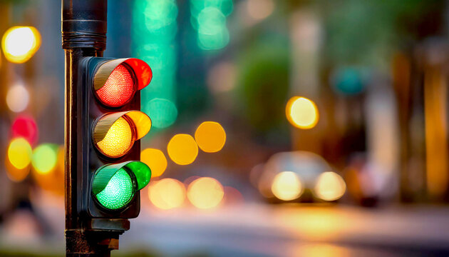 Ampel im Vordergrund, Bokeh Hintergrund 