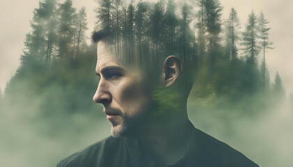 Harmony of Nature: Double Exposure of Man and Forest