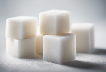 Close-up of three white sugar cubes isolated on white background
