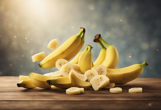 Flying delicious banana slices cut out