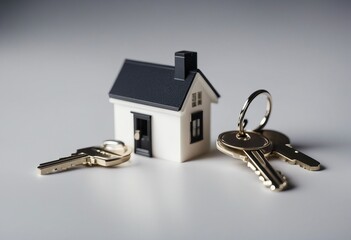 House keys with house shaped keychain isolated on white background