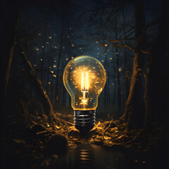 light bulb on forest background
