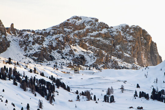 Mountain landscape in winter. Alta Badia, Italy