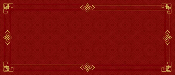 Chinese New Year red background with golden frame. Vector illustration