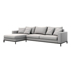 Grey Sectional sofa. Scandinavian modern minimalist style. Transparent background, isolated image.
