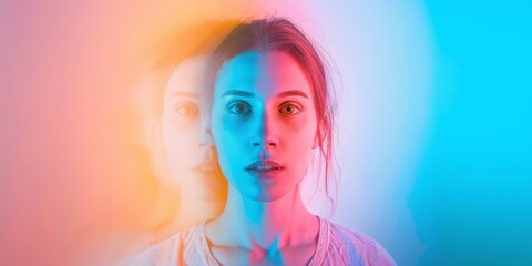 A Colorful Depiction Of A Woman With Bipolar Disorder Expressing Her Emotions. Сoncept Mental Health Awareness, Bipolar Disorder, Emotional Expression, Artistic Photography