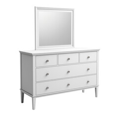 Triple Dresser with Mirror. Scandinavian modern minimalist style. Transparent background, isolated image.