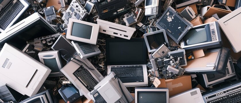 Electronic Graveyard: A Pile of Discarded Electronics Highlighting the Growing Challenge of E-Waste and the Need for Sustainable Recycling Solutions, Generative AI