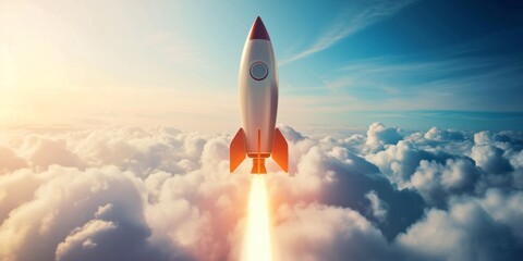 Naklejka na ściany i meble A Rocket Takes Flight, Symbolizing Business Success And Innovation In Space